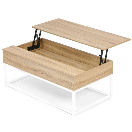 Table Basse Plateau Relevable Rectangulaire Detroit Bois Et Métal Blanc Design Industriel