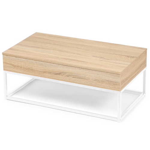 Table Basse Plateau Relevable Rectangulaire Detroit Bois Et Métal Blanc Design Industriel