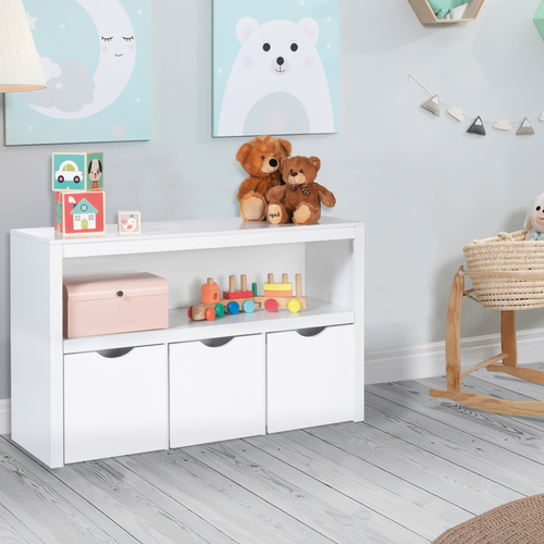 Meuble De Rangement Enfant Mana En Bois Blanc 3 Tiroirs Cubes Sur Roulettes