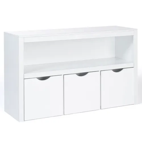 Meuble De Rangement Enfant Mana En Bois Blanc 3 Tiroirs Cubes Sur Roulettes