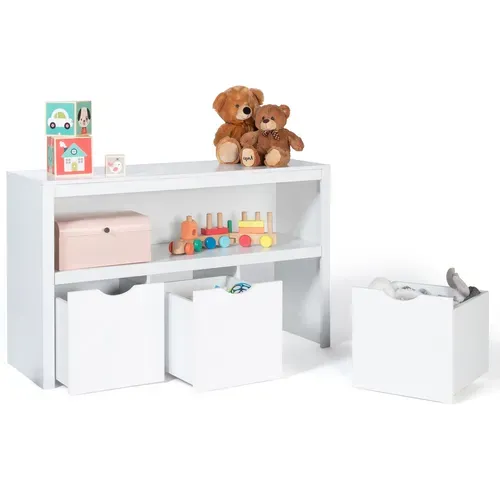 Meuble De Rangement Enfant Mana En Bois Blanc 3 Tiroirs Cubes Sur Roulettes