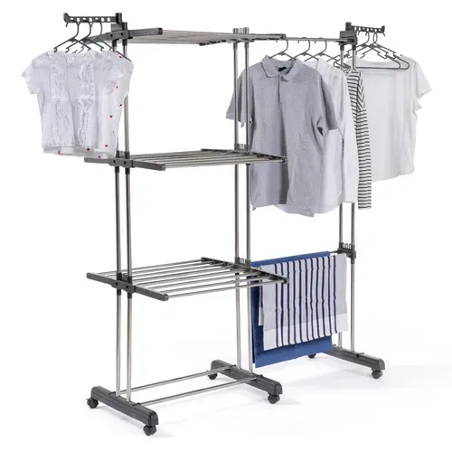Séchoir à Linge Vertical Pliable Et Extensible 3 Niveaux Giga Capacité 27m Avec Cintres Et Pinces In