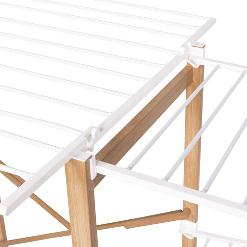 Séchoir à Linge Pliable Deluxe Capacité 22m Avec Tringle Blanc Et Effet Bois