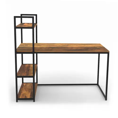 Bureau Bibliothèque Hawkins Plateau Bois Foncé Design Industriel