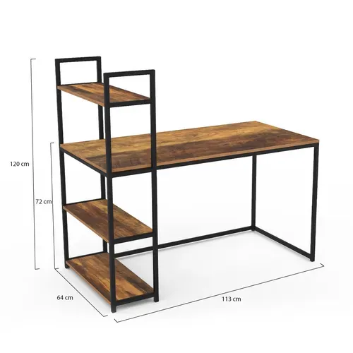 Bureau Bibliothèque Hawkins Plateau Bois Foncé Design Industriel