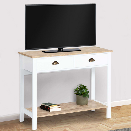 Console 2 Tiroirs Campagne Isis 1 étagère Bois Et Blanc