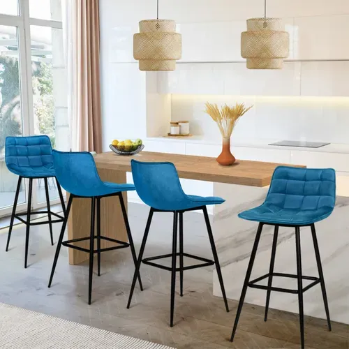 Tabouret Bar Couleur Lot De 4 Tabourets De Bar MADY IDMarket - Velours Gris Clair, Pieds Métal Noir - Hauteur 88 Cm - Design Moderne Tabourets Modernes Salon