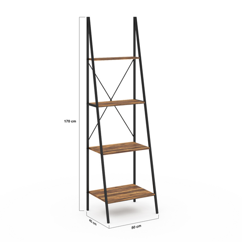 Etagère échelle 4 Niveaux Hawkins Bois Foncé Design Industriel 170 Cm
