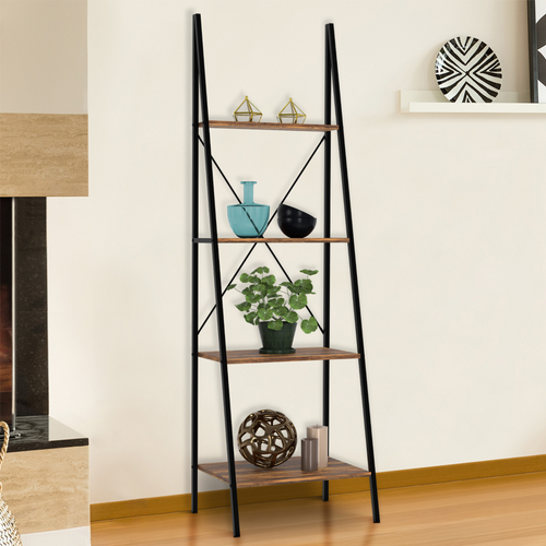 Etagère échelle 4 Niveaux Hawkins Bois Foncé Design Industriel 170 Cm