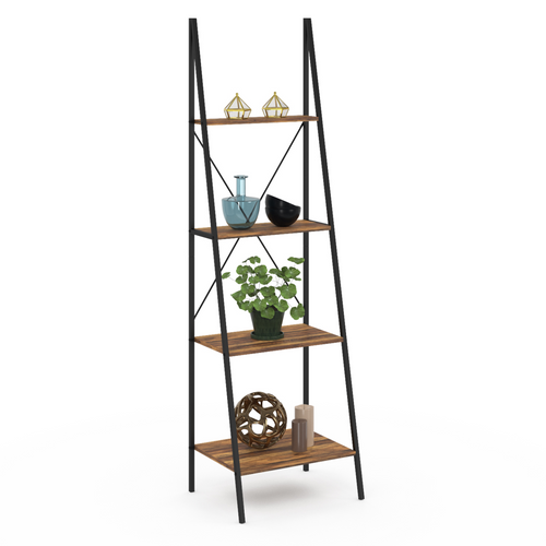Etagère échelle 4 Niveaux Hawkins Bois Foncé Design Industriel 170 Cm