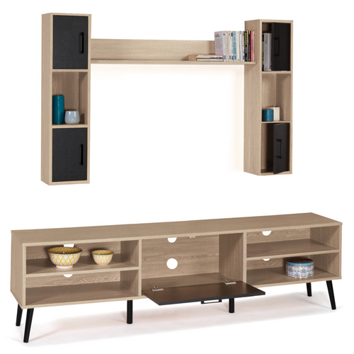 Ensemble Meuble TV 180 Cm Et étagères Houston Bois Et Noir