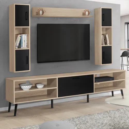 Ensemble Meuble TV 180 Cm Et étagères Houston Bois Et Noir