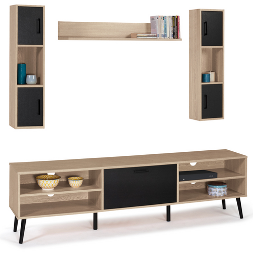 Ensemble Meuble TV 180 Cm Et étagères Houston Bois Et Noir