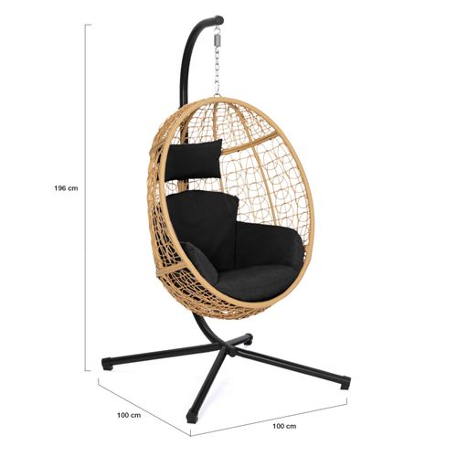 Fauteuil Oeuf Suspendu Ajouré Effet Rotin Avec Coussin Noir
