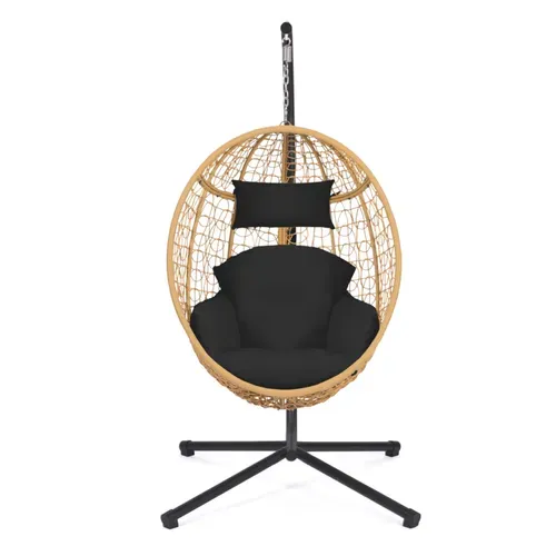 Fauteuil Oeuf Suspendu Ajouré Effet Rotin Avec Coussin Noir