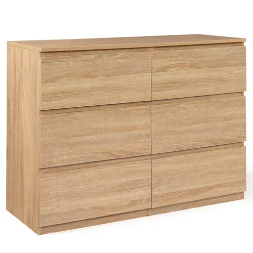 Commode 6 Tiroirs Tomi 110 Cm Bois Façon Hêtre