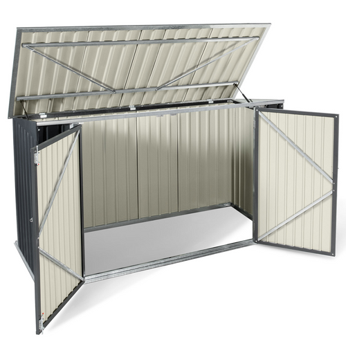 Abri De Jardin En Métal Verrouillable Multi-rangement Pour Stockage Vélos, Outils, Poubelles