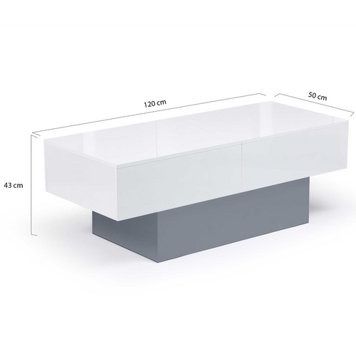 Table Basse Marta Coulissante – Blanc Et Plateau Effet Béton, Bois, 141x50 Cm