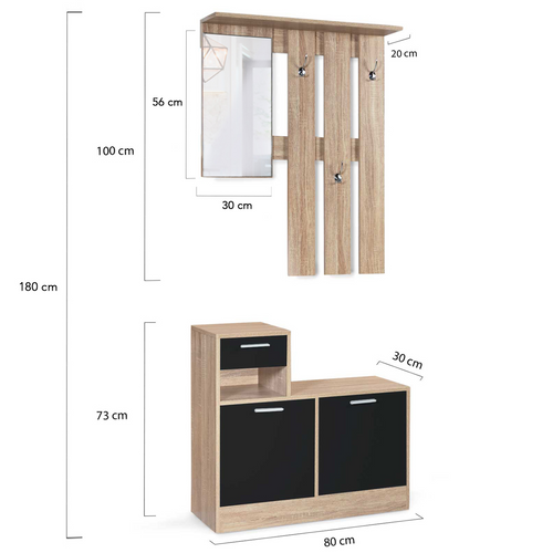 Vestiaire D'entrée Avec Miroir Paulin Design Hêtre Portes Noires