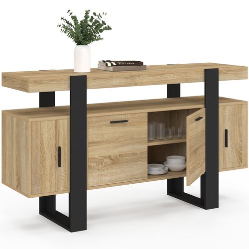 Buffet 140 Cm Phoenix 4 Portes Bois Et Noir