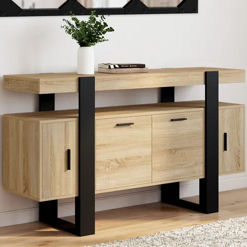 Buffet 140 Cm Phoenix 4 Portes Bois Et Noir