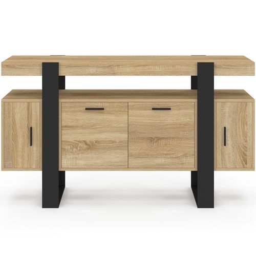 Buffet 140 Cm Phoenix 4 Portes Bois Et Noir