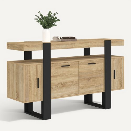 Buffet 140 Cm Phoenix 4 Portes Bois Et Noir