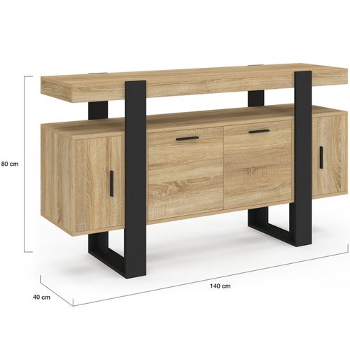 Buffet 140 Cm Phoenix 4 Portes Bois Et Noir