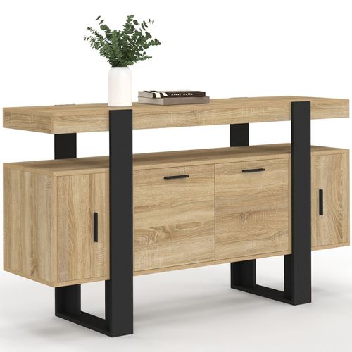 Buffet 140 Cm Phoenix 4 Portes Bois Et Noir
