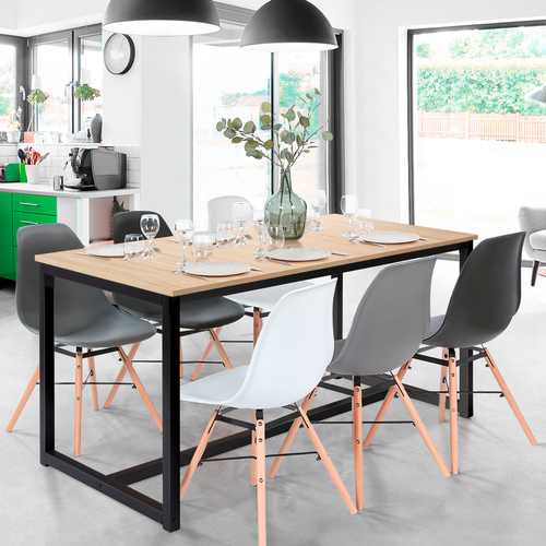 Table à Manger Extensible Rectangle Detroit 6-10 Personnes Design Industriel 160-200 Cm