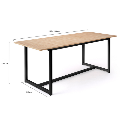 Table à Manger Extensible Rectangle Detroit 6-10 Personnes Design Industriel 160-200 Cm