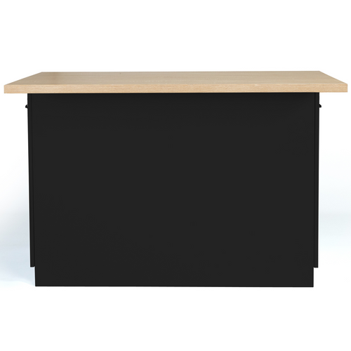 Ilot Central Ivo 120 Cm Bois Noir Avec Plan De Travail Façon Hêtre