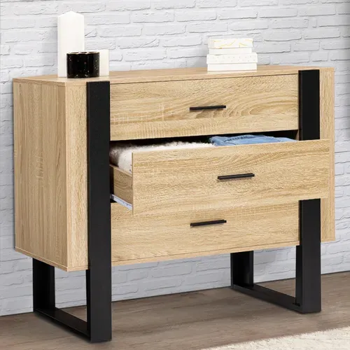 Commode 3 Tiroirs Phoenix 80 Cm Bois Et Noir