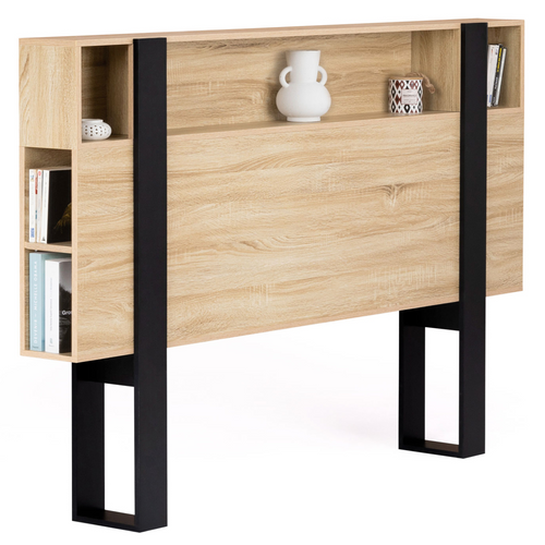 Tête De Lit Sur Pied Phoenix 160 Cm Avec Rangements Bois Et Noir
