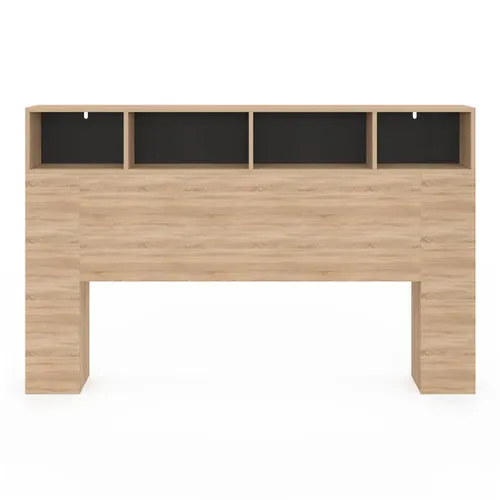 Tête De Lit Sur Pied Cleo 165 Cm Avec Rangements Fermés Et Niches Façon Hêtre Et Noir