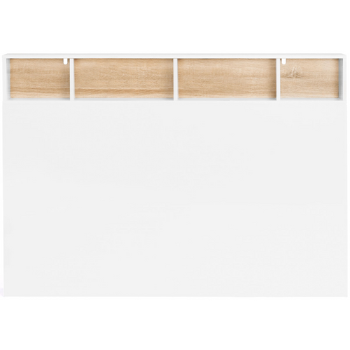 Tête De Lit Sur Pied Cleo 165 Cm Avec Rangements Fermés Et Niches Blanc Et Façon Hêtre