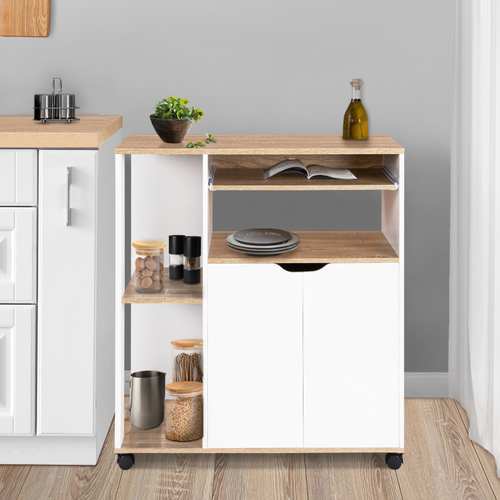 Desserte De Cuisine Cosi Bois Blanc Et Plateaux Façon Hêtre L.76 Cm