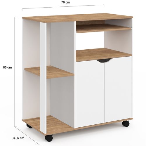 Desserte De Cuisine Cosi Bois Blanc Et Plateaux Façon Hêtre L.76 Cm