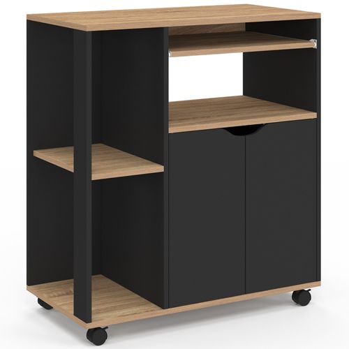 Desserte De Cuisine Cosi Bois Noir Et Plateaux Façon Hêtre L.76 Cm