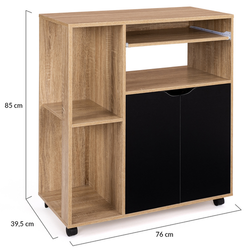 Desserte De Cuisine Cosi Bois Façon Hêtre Et Portes Noires L.76 Cm