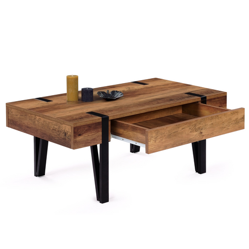 Table Basse Rectangulaire 1 Tiroir Austria 100 Cm Bois Pied épingle Noir