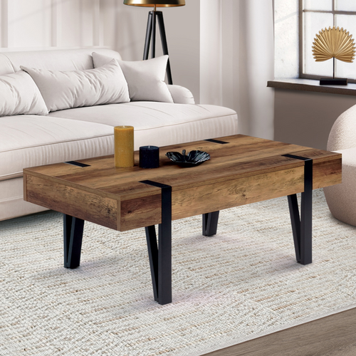 Table Basse Rectangulaire 1 Tiroir Austria 100 Cm Bois Pied épingle Noir