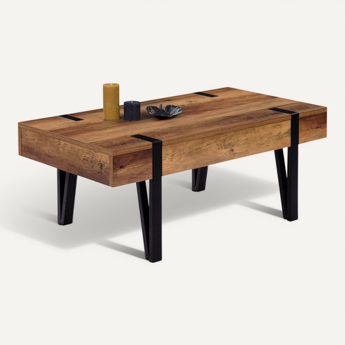 Table Basse Rectangulaire 1 Tiroir Austria 100 Cm Bois Pied épingle Noir