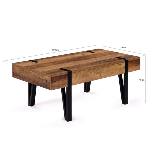 Table Basse Rectangulaire 1 Tiroir Austria 100 Cm Bois Pied épingle Noir