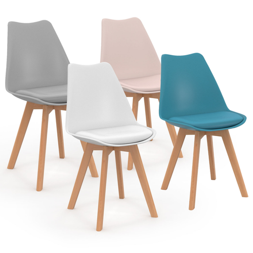 Lot De 4 Chaises Scandinaves Sara Mix Color Pastel Rose, Blanc, Gris Clair, Bleu