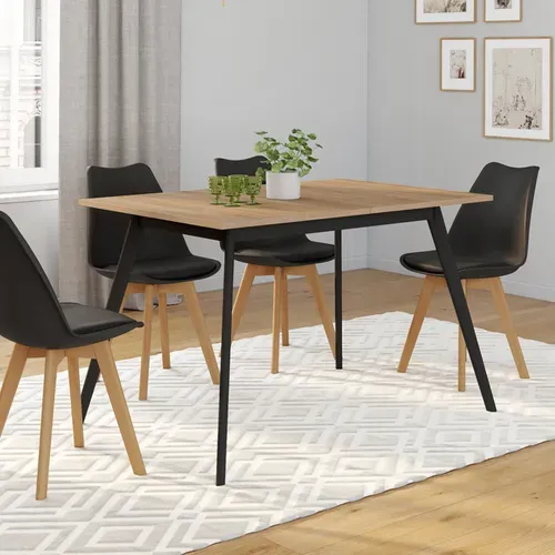 Table Scandinave Extensible Rectangle Inga 4-8 Personnes Plateau Bois Pieds Noirs 110-150 Cm