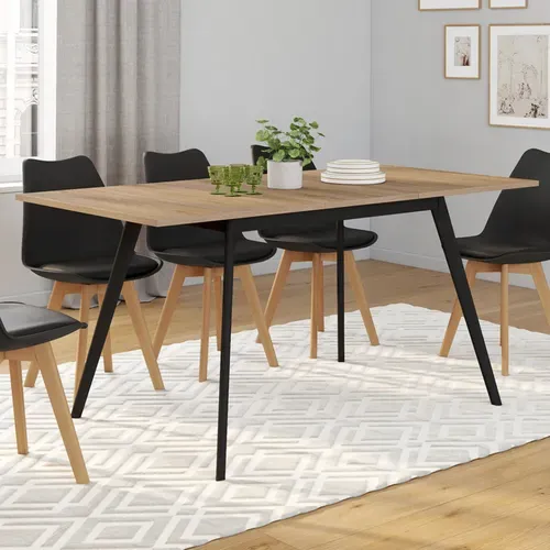 Table Scandinave Extensible Rectangle Inga 4-8 Personnes Plateau Bois Pieds Noirs 110-150 Cm