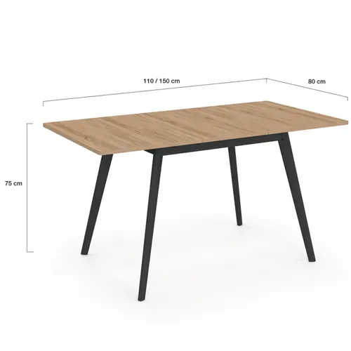 Table Scandinave Extensible Rectangle Inga 4-8 Personnes Plateau Bois Pieds Noirs 110-150 Cm