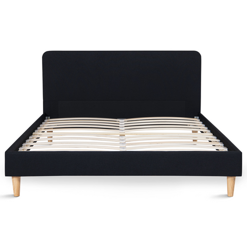Lit Double Scandinave Balta Avec Tête De Lit Et Sommier 140 X 190 Cm Tissu Noir