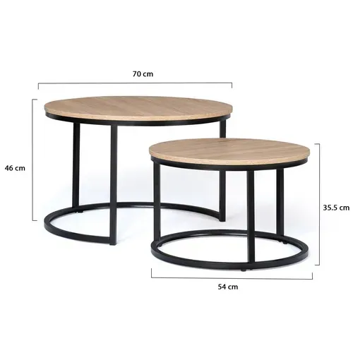 Lot De 2 Tables Basses Gigognes Detroit Rondes 54/70 Design Industriel